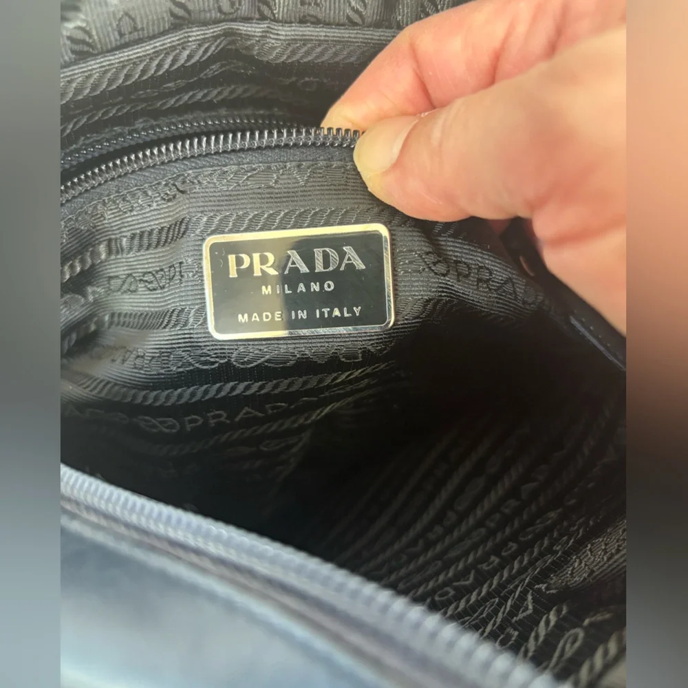 Prada Leather Navy Crossbody Bag with nylon strap Travel
